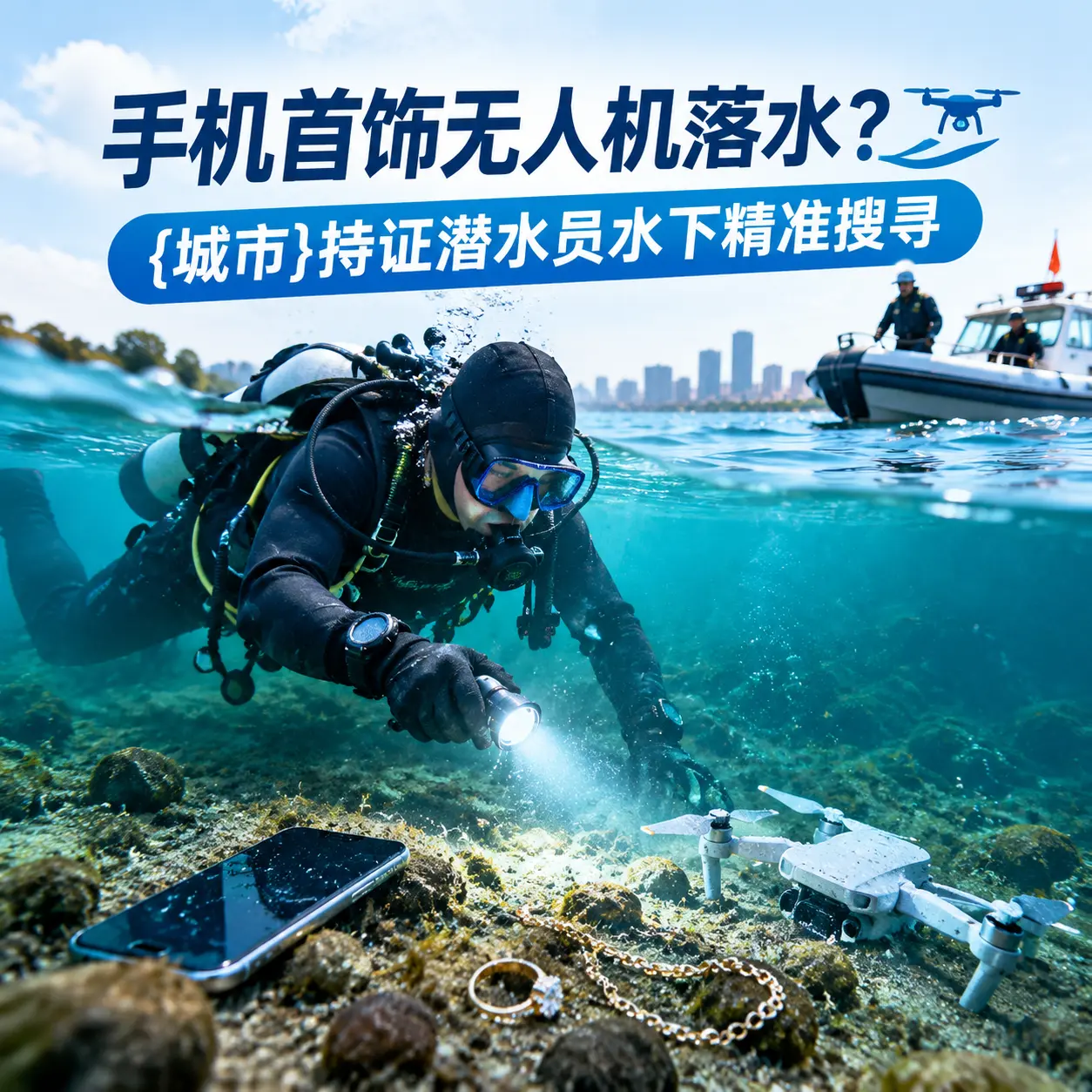 手机首饰无人机落水?淮阴持证潜水员水下精准搜寻