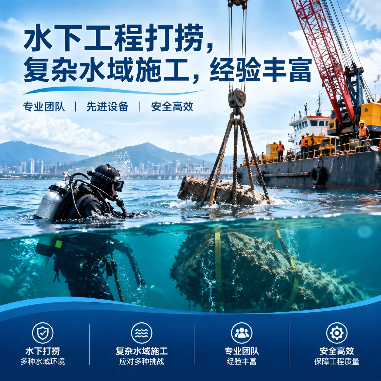 水下工程打捞,复杂水域施工,经验丰富淮阴